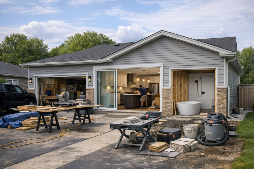 Illustration showing kitchen and bathroom renovation concept for Tillsonburg and Oxford County 2026